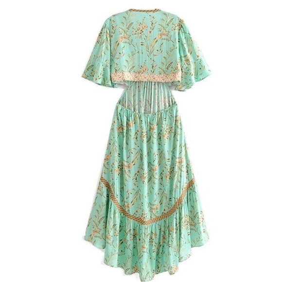 Wicked AF MAISIE High-Low Cotton Midi Mint Green V-neck Long Floral Dress Size M - Picture 6 of 13